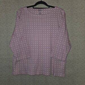 Croft Barrow Lavender Geometric Blouse Womens 2XL Top Boat Neck 3/4 Sleeve Shirt